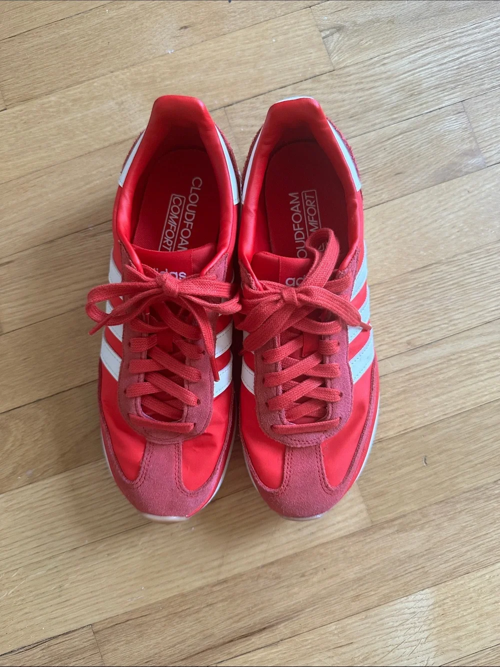 adidas Red and White Retro Runner Sneakers - Picture 1 of 5